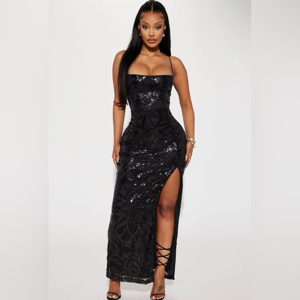 Mimi Sequin Maxi Dress- Black